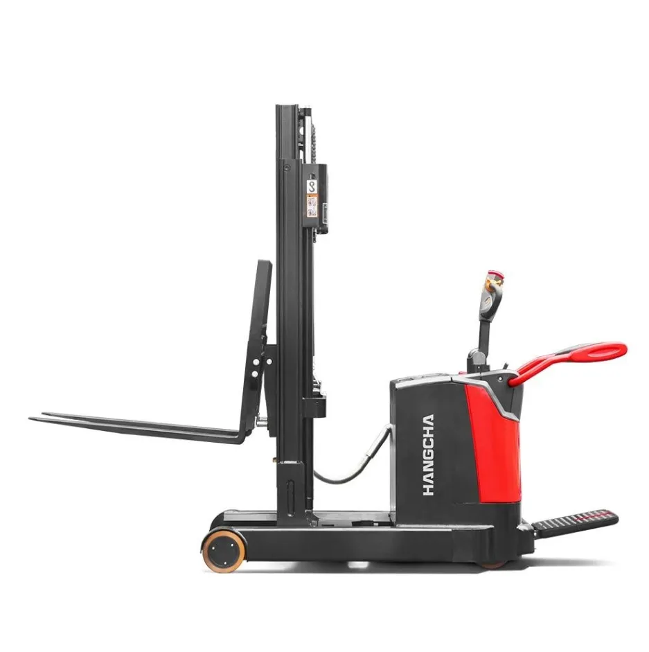 A series high range stand-on pallet stacker with mast move