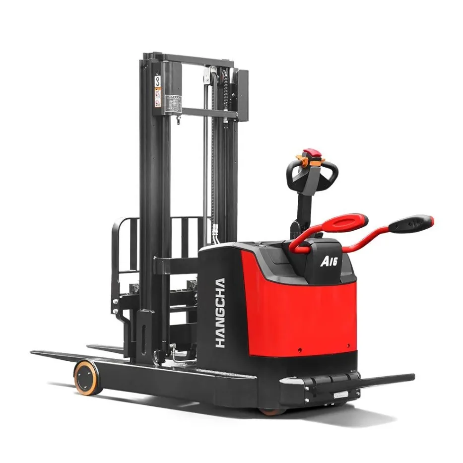 A series high range stand-on pallet stacker with mast move