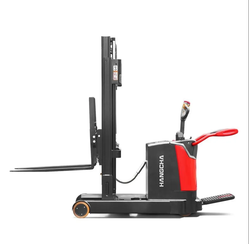 A series high range stand-on pallet stacker with mast move
